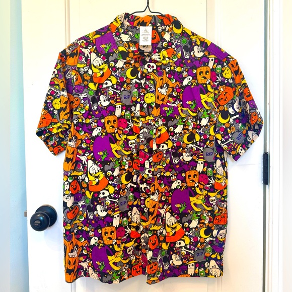 Disney Other - DISNEY PARKS HALLOWEEN CHARACTER BUTTON DOWN TOP MEDIUM AOP